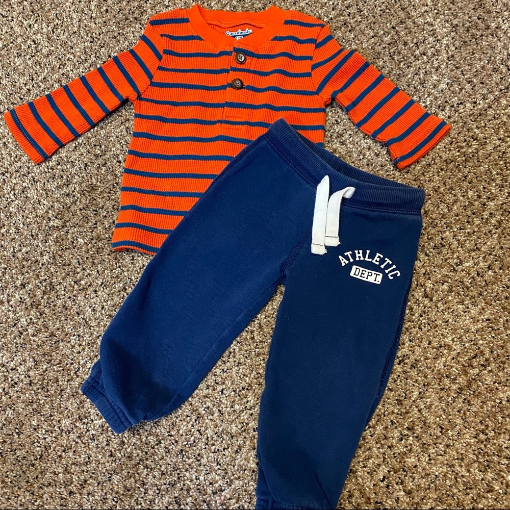 Toddler Boys 12 months Carters navy blue sweatpants + red/ blue Striped …